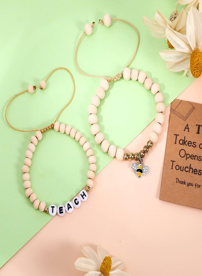 Jaarssho Teacher Appreciation Gifts Bracelet with Bee Charm, Cute Thank You Gifts for Women, Adjustable Wood Beaded Stretch Bracelet, End of Year Teacher Present from Student (Bee) - Image 4